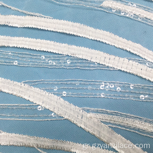 Off Λευκή λωρίδα Clear Seuqin Tulle Lace Fabric